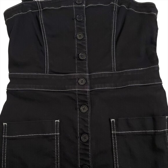Reformation Roxanna Denim Dress 6 Black Button Down Straps Pockets - Picture 8 of 14